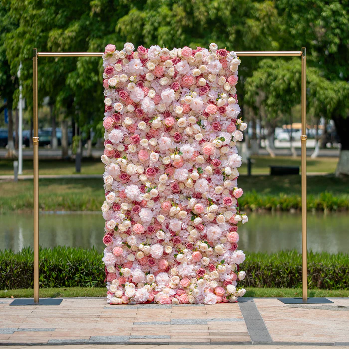 Roll Up Fabric Artificial Variety Of Pink And Cream Floral Bridal Shower Backdrop - Captivating Flowers Photography Arranged Party Event Decor-VF-503
