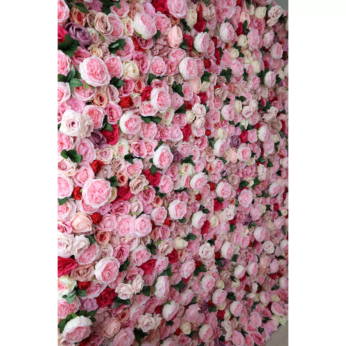 ValarFlowers red pink rose artificial flower wall backdrop for wedding, photo booth, party decor, luxury faux silk floral panel