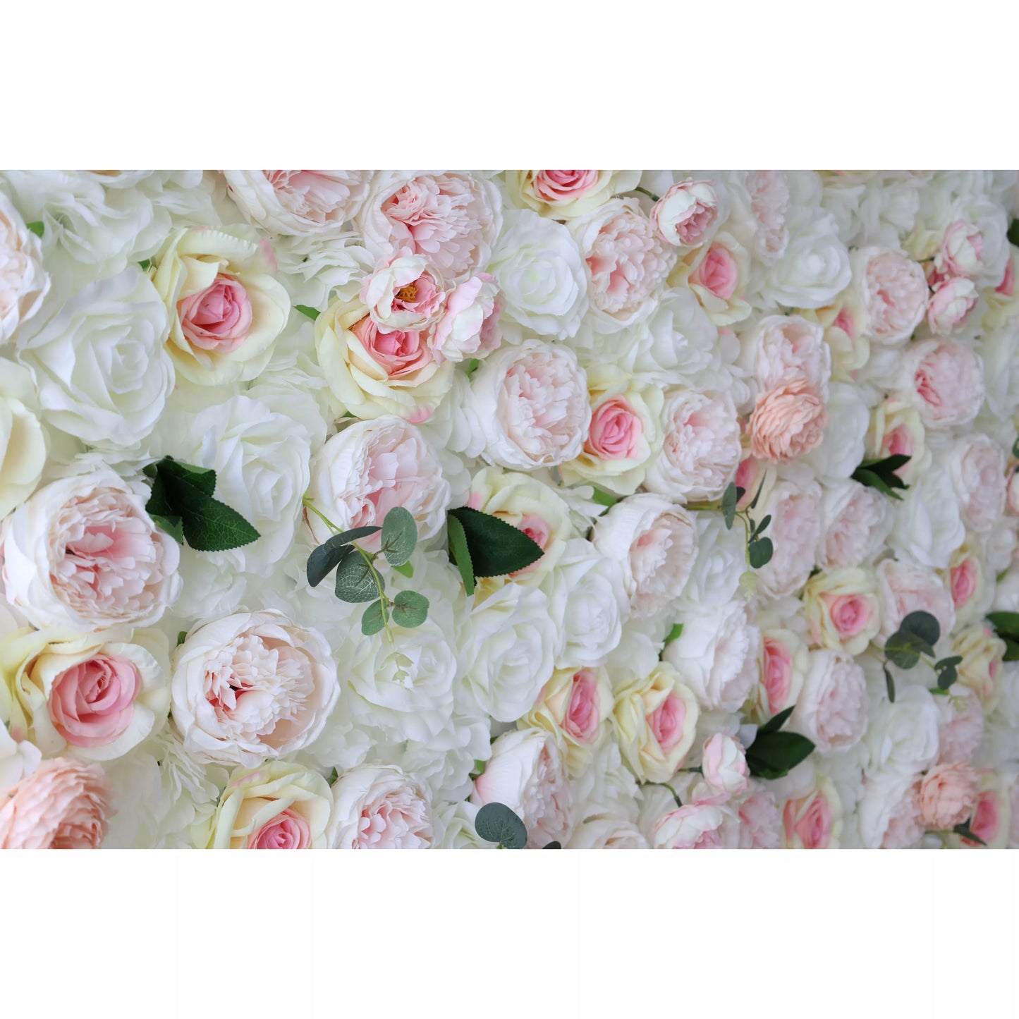 ValarFlowers artificial flower wall backdrop with lush pink peonies white roses hydrangeas greenery for wedding ceremony photo booth party decor