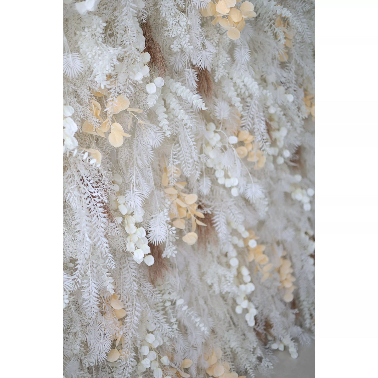 ValarFlowers luxury artificial flower wall with white roses peonies hydrangeas golden blooms for wedding ceremony photo booth backdrop event decor
