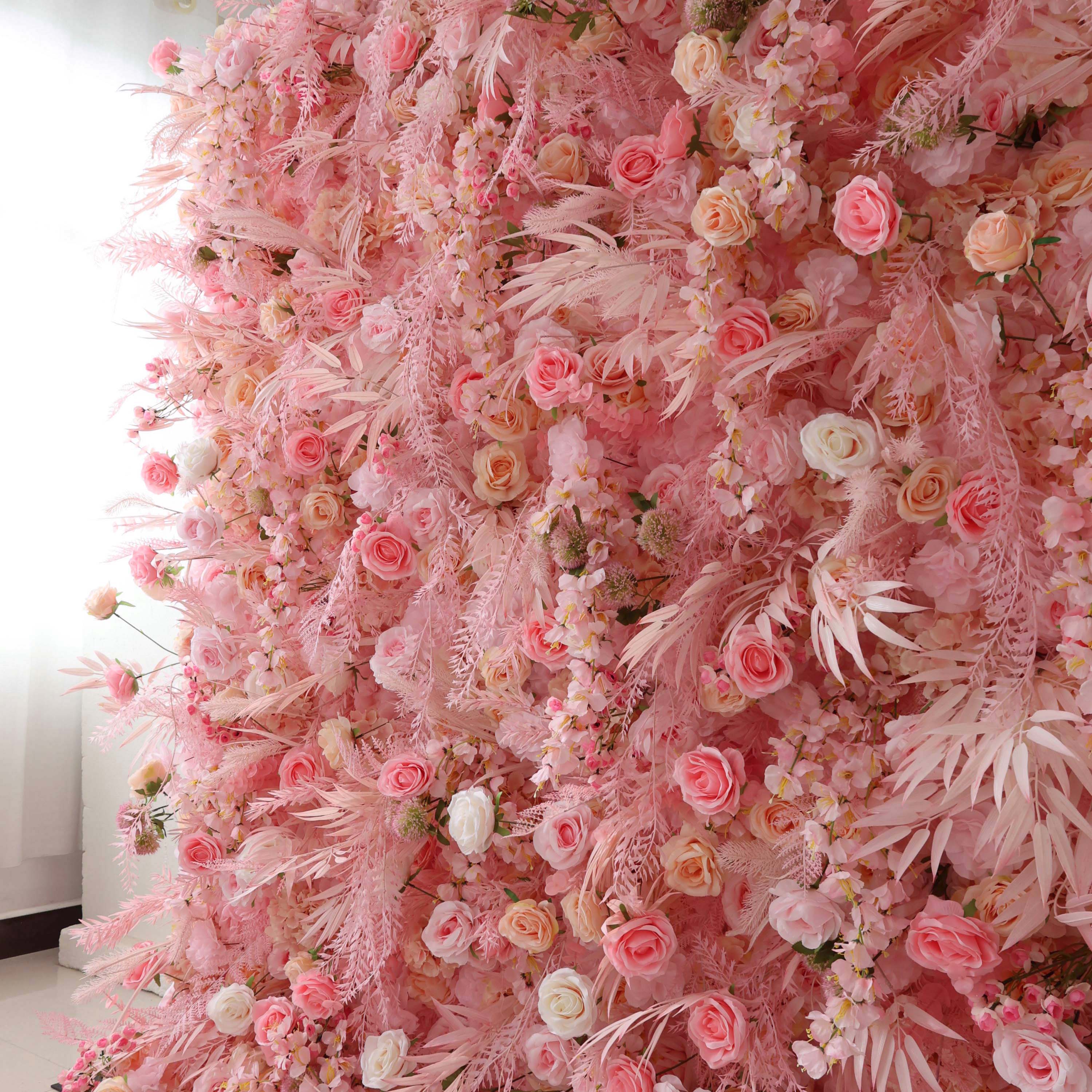 Valar Flowers Roll Up Fabric Artificial Flower Wall Wedding Backdrop, Floral Party Decor, Event Photography-VF-305