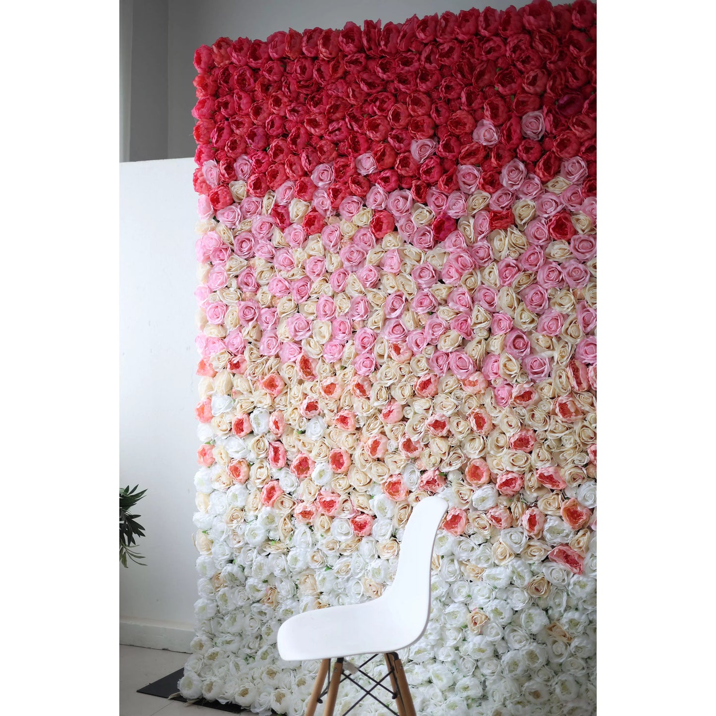 ValarFlowers luxury artificial red to white gradient flower wall backdrop with roses peonies hydrangeas for wedding event photo booth decor