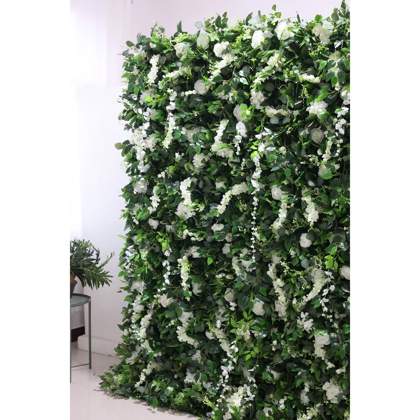 ValarFlowers white floral wall backdrop with peonies and greenery, artificial flower panel for wedding, party, event decor