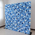 A large artificial flower wall showcases a stunning arrangement of blue hydrangeas, white daisy - like blooms, and dark blue blossoms. The dense, evenly - spaced pattern creates a serene, elegant backdrop, perfect for events or decorative displays, evoking a calm and sophisticated ambiance.