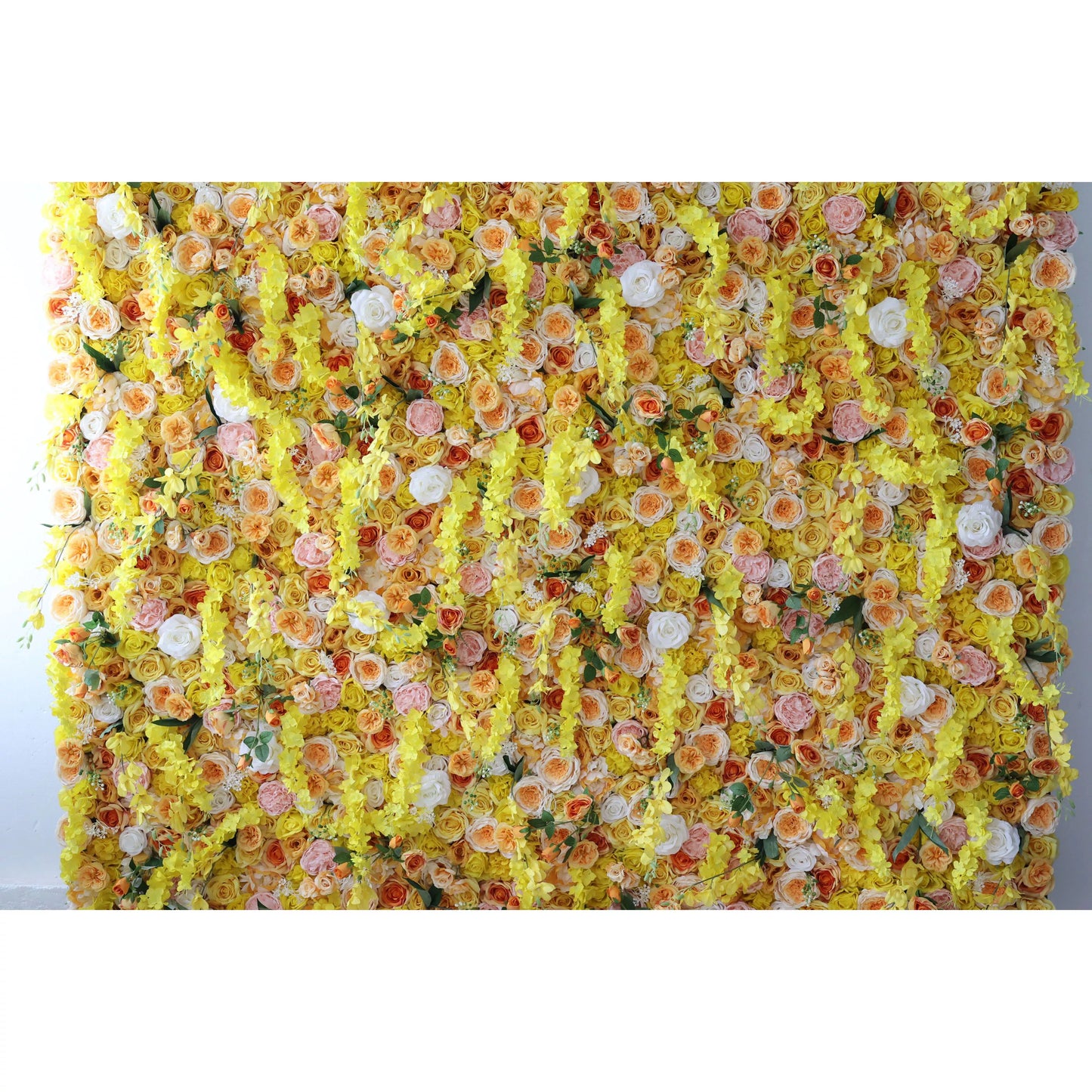 ValarFlowers 人工花壁背景:太陽の光のシンフォニー - 輝く黄金の花の滝 - VF-252