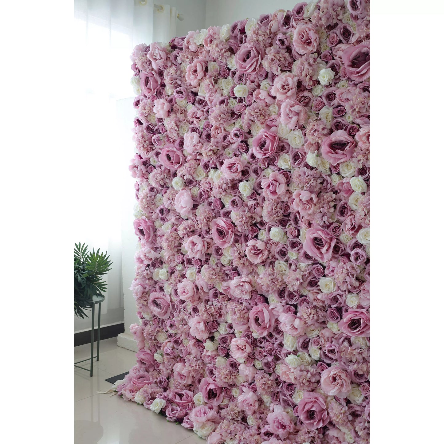 ValarFlowers purple white rose artificial flower wall backdrop for wedding ceremony, party, photo booth event decor - luxurious silk floral panel
