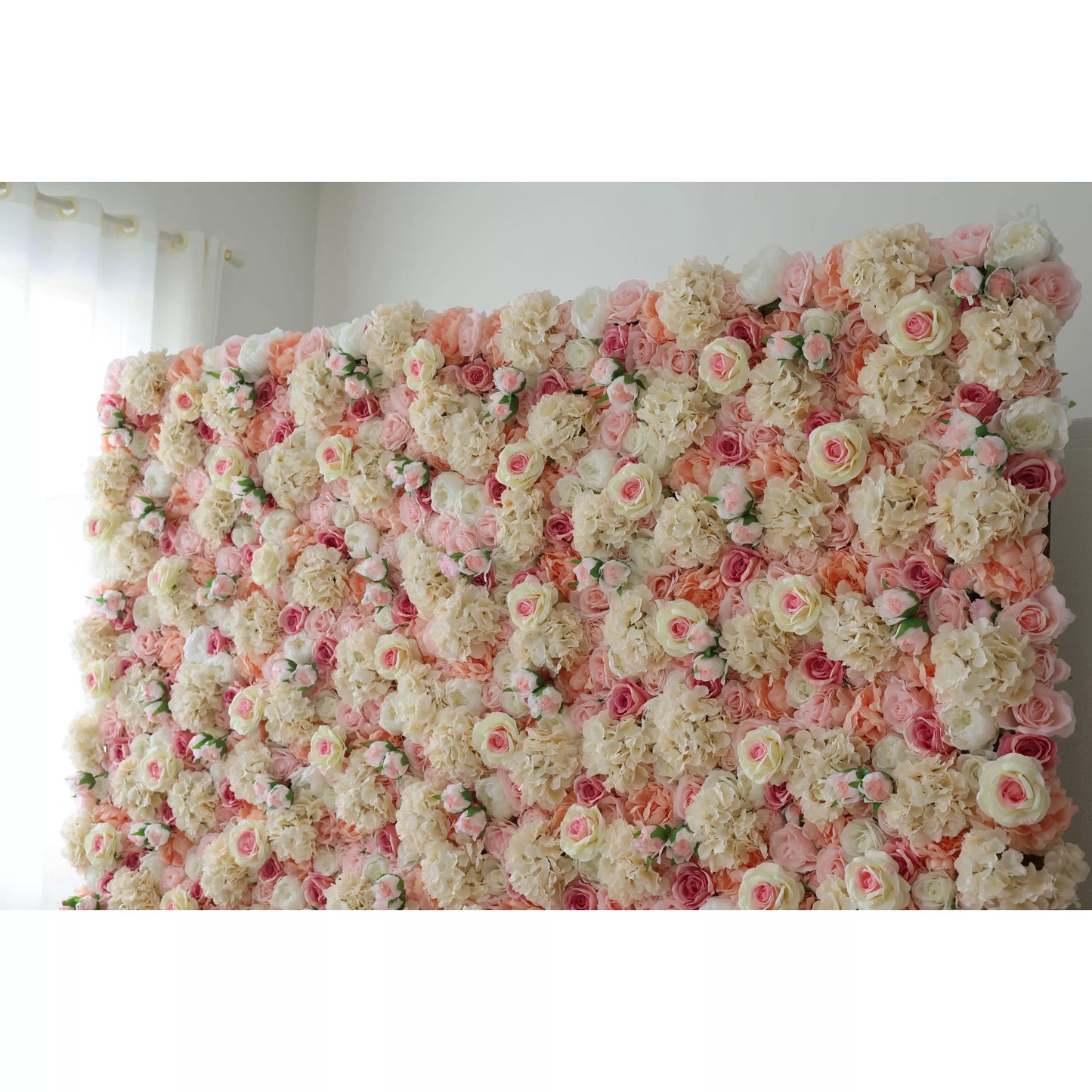 ValarFlowers sage rose taupe artificial flower wall backdrop with hydrangeas for wedding ceremony, party photo booth decor