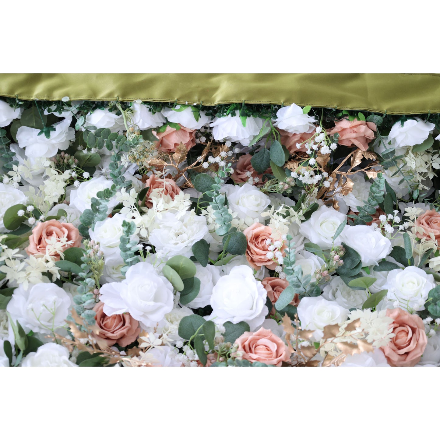 ValarFlowers artificial flower wall backdrop with pink white roses peonies hydrangeas and greenery, luxury wedding party photo booth decor