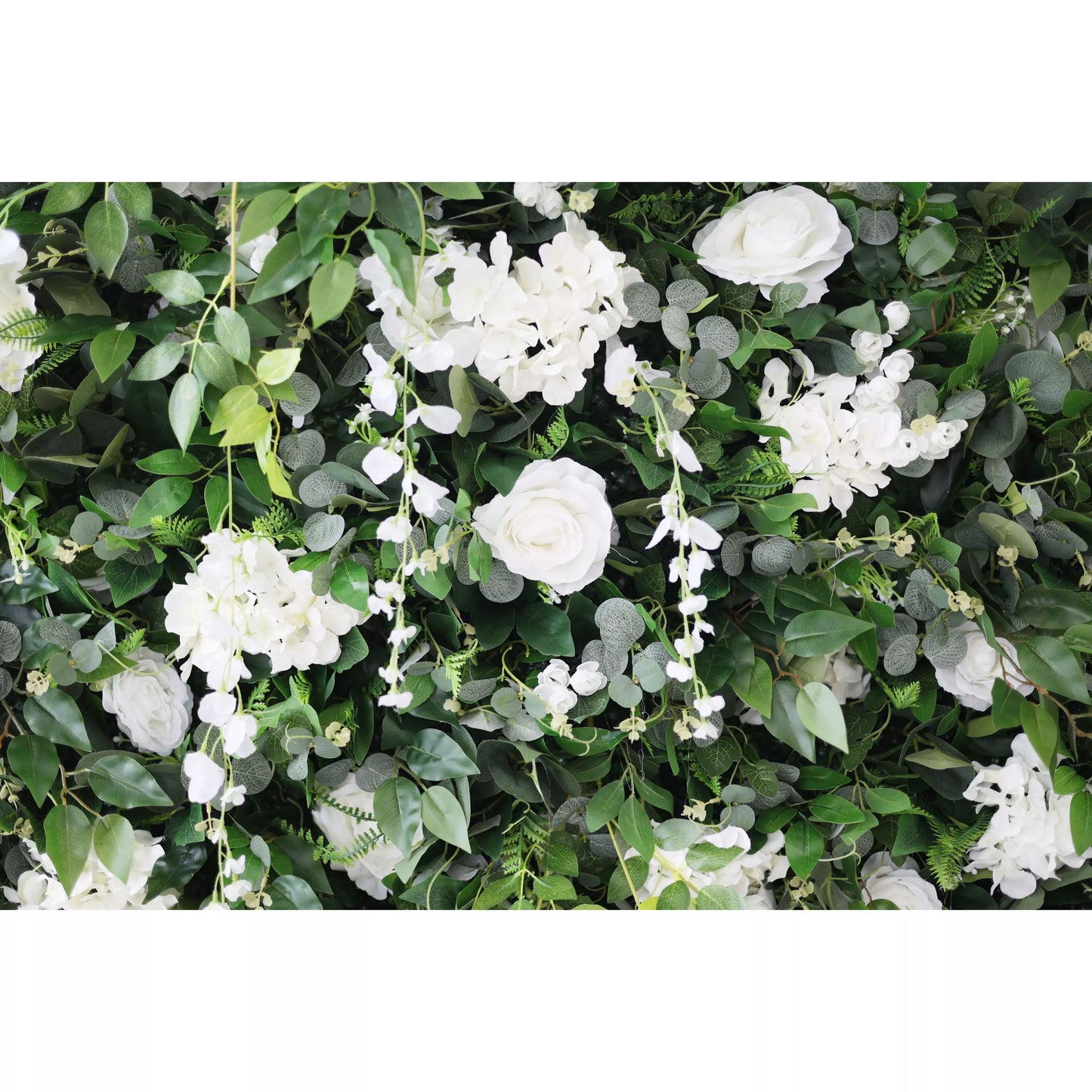 ValarFlowers artificial white flower wall backdrop with vivid greenery, roses peonies hydrangea for wedding ceremony photo booth decoration