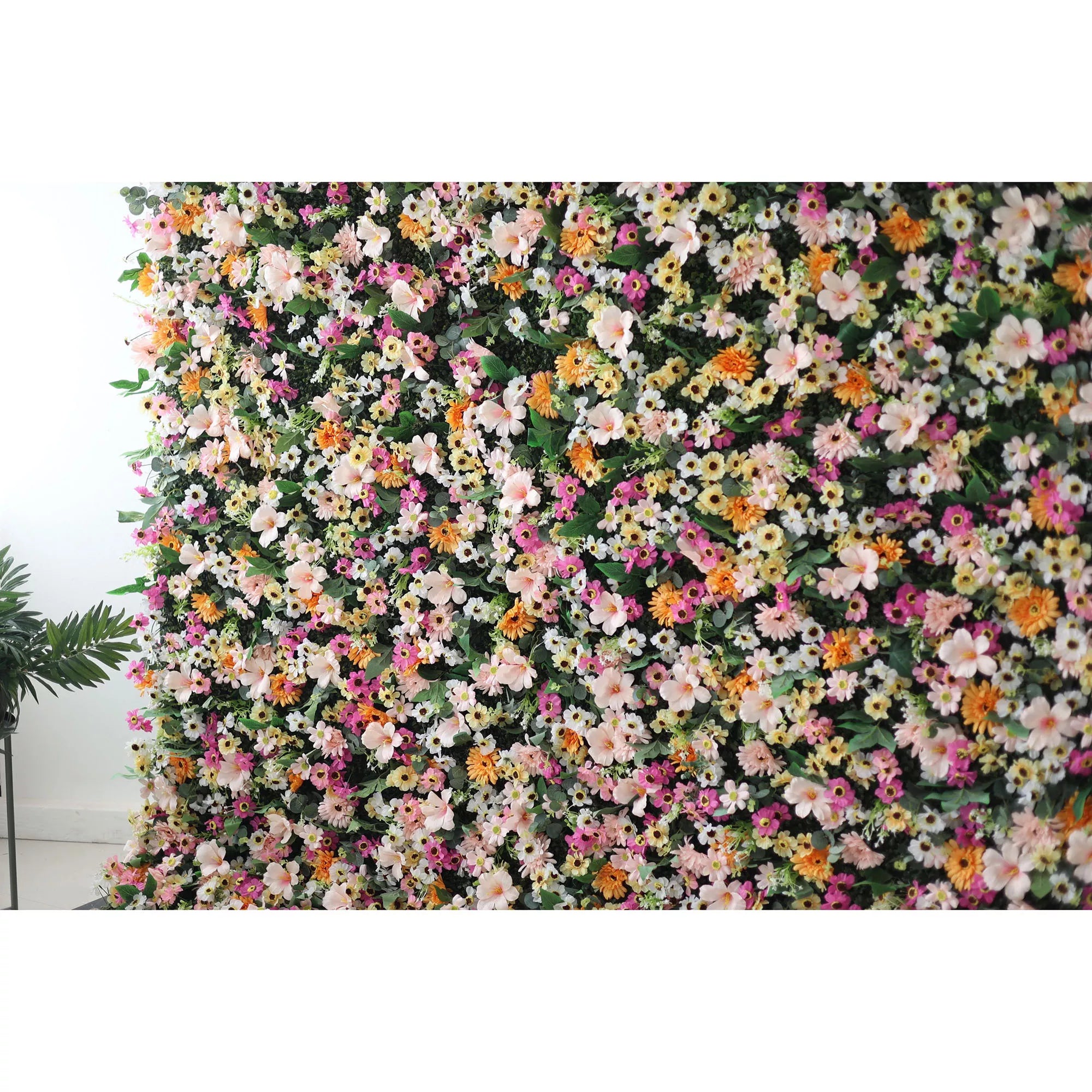 Valar Flower Roll Up Fabric Artificial Brown Mixed Pink and Fawn Double Colonial White and Green Leaves Floral Wall Wedding Backdrop, Floral Party Decor, Event Photography-VF-074