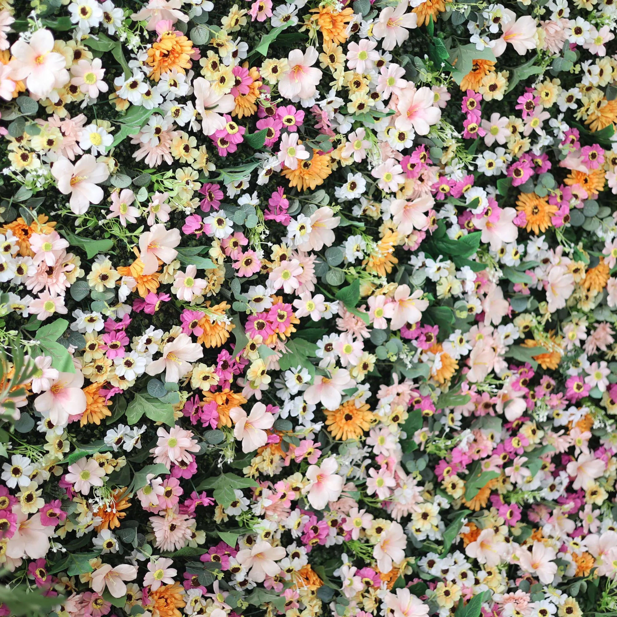 Valar Flower Roll Up Fabric Artificial Brown Mixed Pink and Fawn Double Colonial White and Green Leaves Floral Wall Wedding Backdrop, Floral Party Decor, Event Photography-VF-074