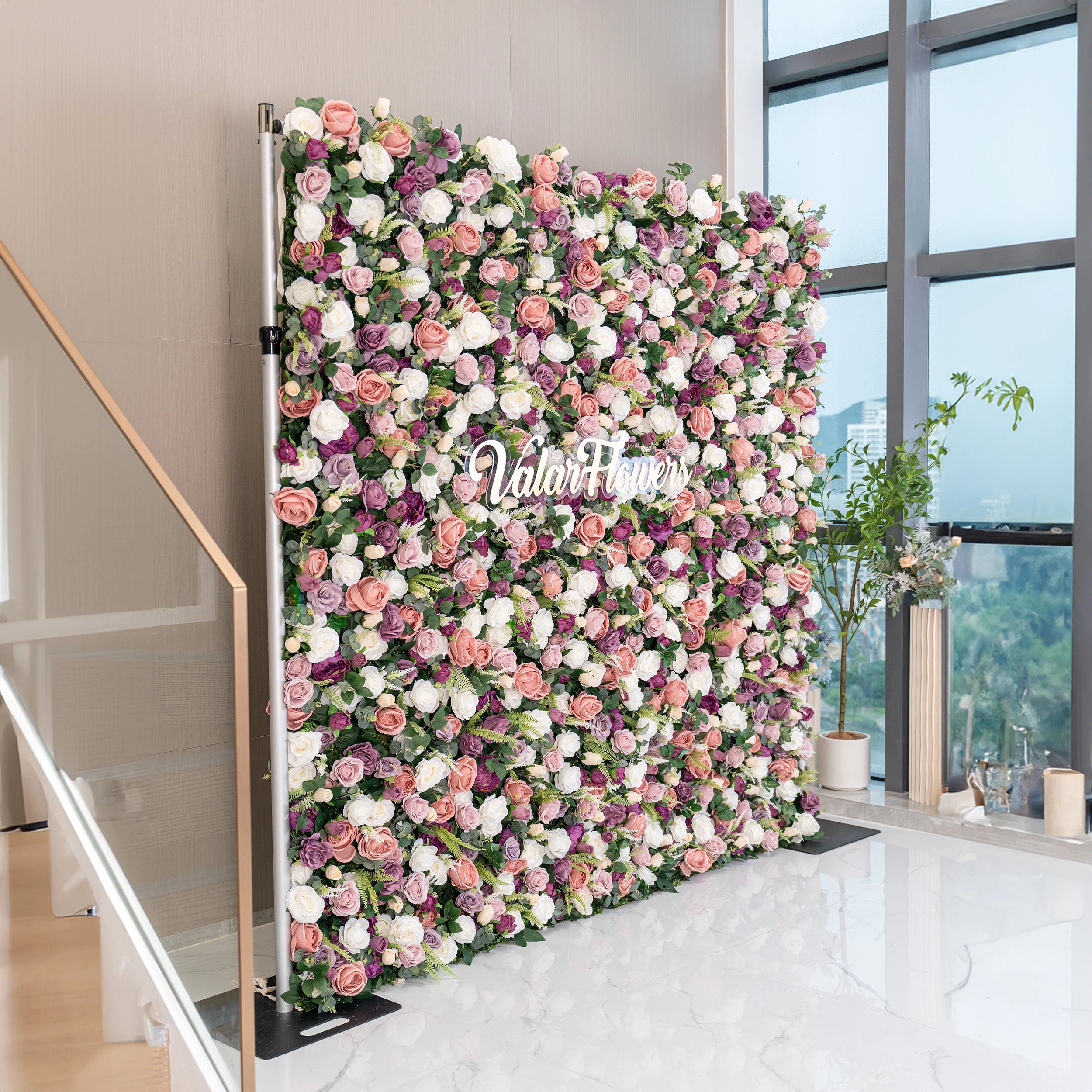 Gorgeous Roll Up Fabric Artificial 3D Magenta & Pink Artificial Flower Wall - Perfect for Forest Weddings, Events, and Home Decor-VF-154