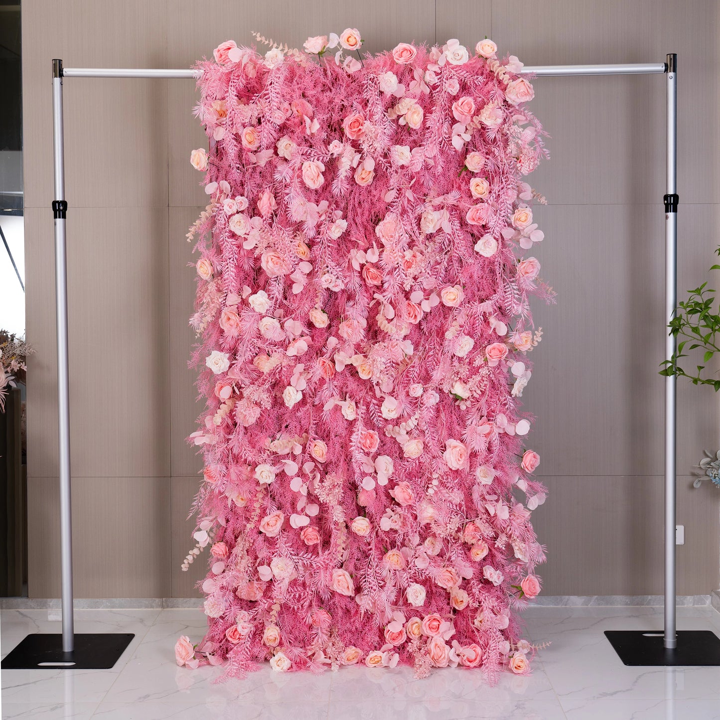 ValarFlowers Blushing Pink Peony Hydrangea Wall with Frosted Ferns - Luxury Wedding Backdrop, Bridal Shower, Event Photo Booth Decor