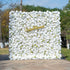 This floral backdrop is densely covered with artificial white roses, interspersed with small green leaves, creating a clean and pure look. The all - white color palette exudes a sense of elegance and simplicity. The golden “ValarFlowers” sign adds a touch of luxury. The overall style is classic and sophisticated, suitable for formal events like weddings or corporate functions.