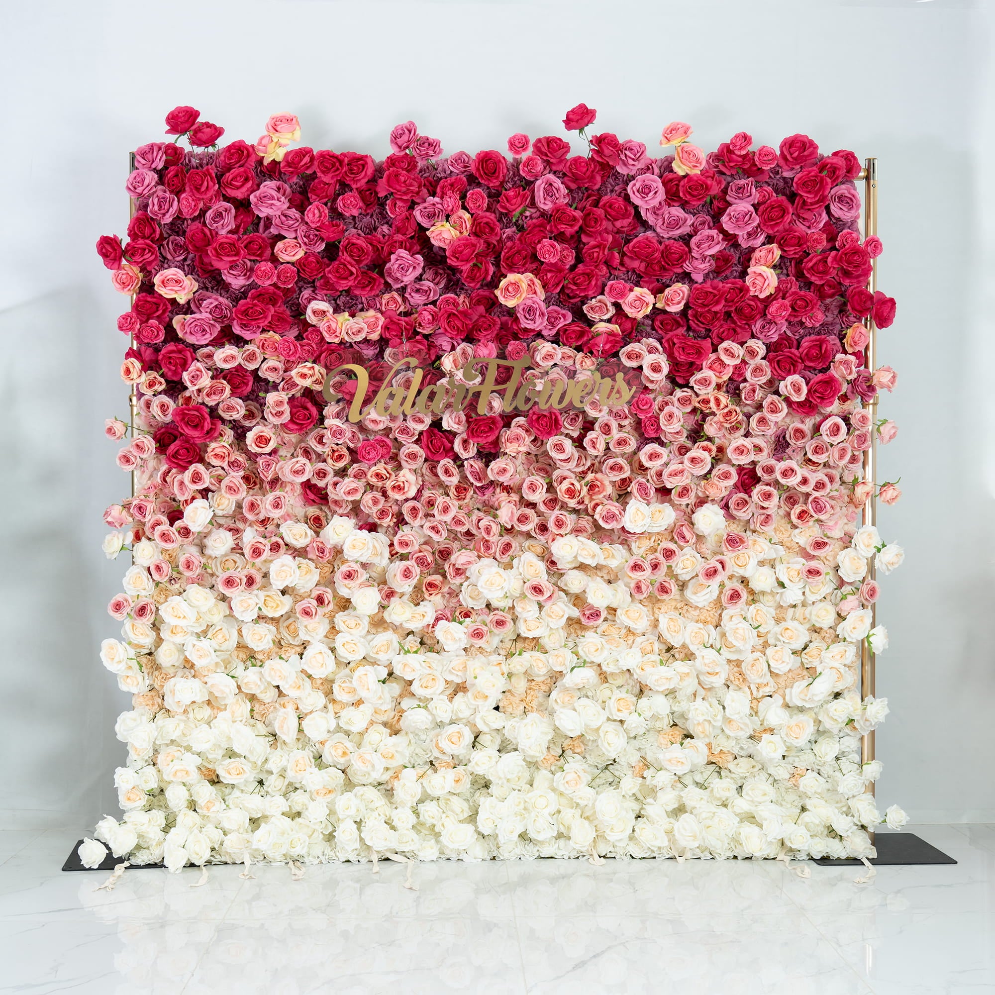 Valar Flowers Roll Up Fabric Artificial Red to White Gradient Flower Wall Wedding Backdrop, Floral Party Decor, Event Photography-VF-372-2