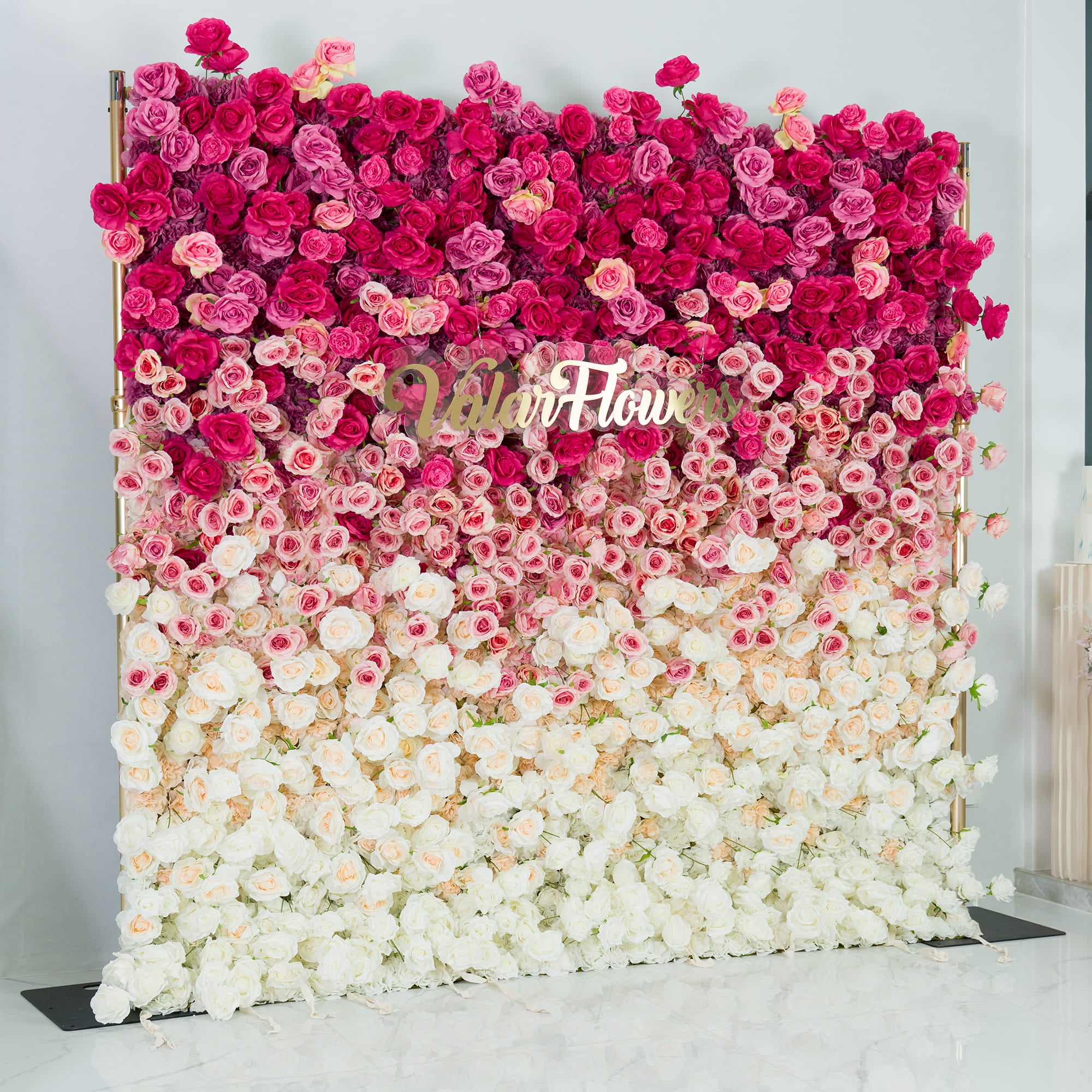 Valar Flowers Roll Up Fabric Artificial Red to White Gradient Flower Wall Wedding Backdrop, Floral Party Decor, Event Photography-VF-372-2