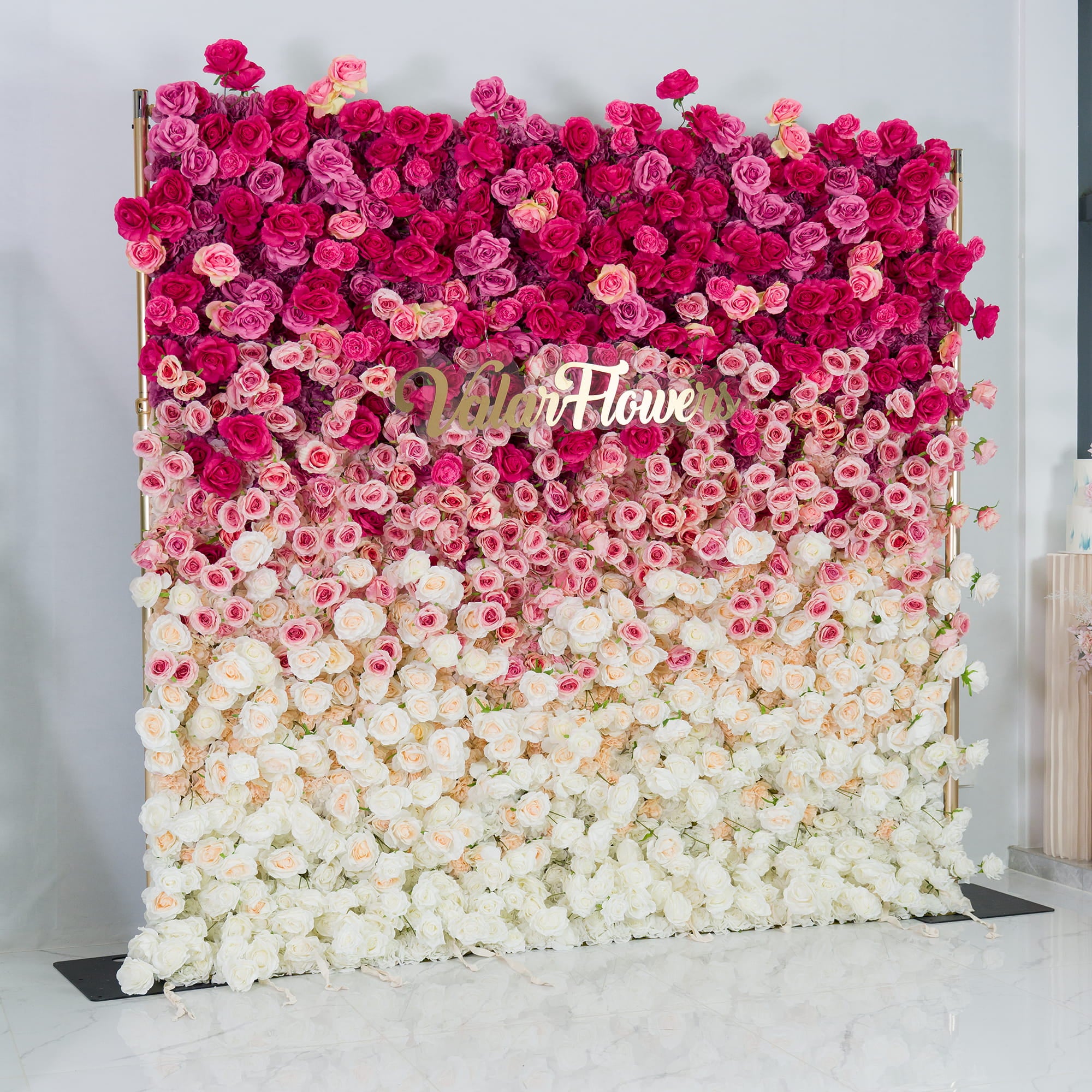 Valar Flowers Roll Up Fabric Artificial Red to White Gradient Flower Wall Wedding Backdrop, Floral Party Decor, Event Photography-VF-372-2