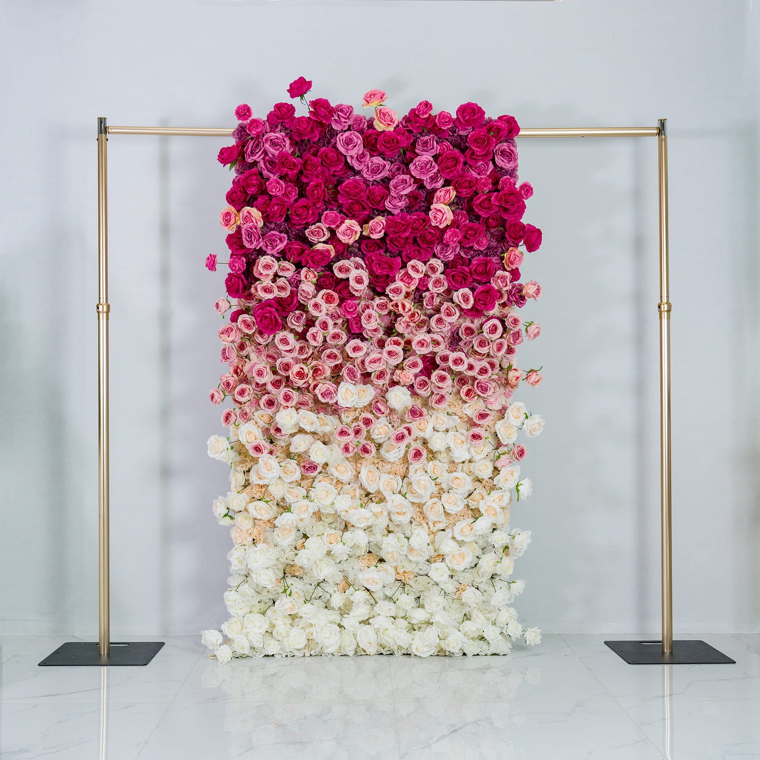 Valar Flowers ロールアップ ファブリック 人工赤から白のグラデーション フラワー ウォール ウェディング バックドロップ、花柄パーティー デコレーション、イベント フォトグラフィー - VF-372