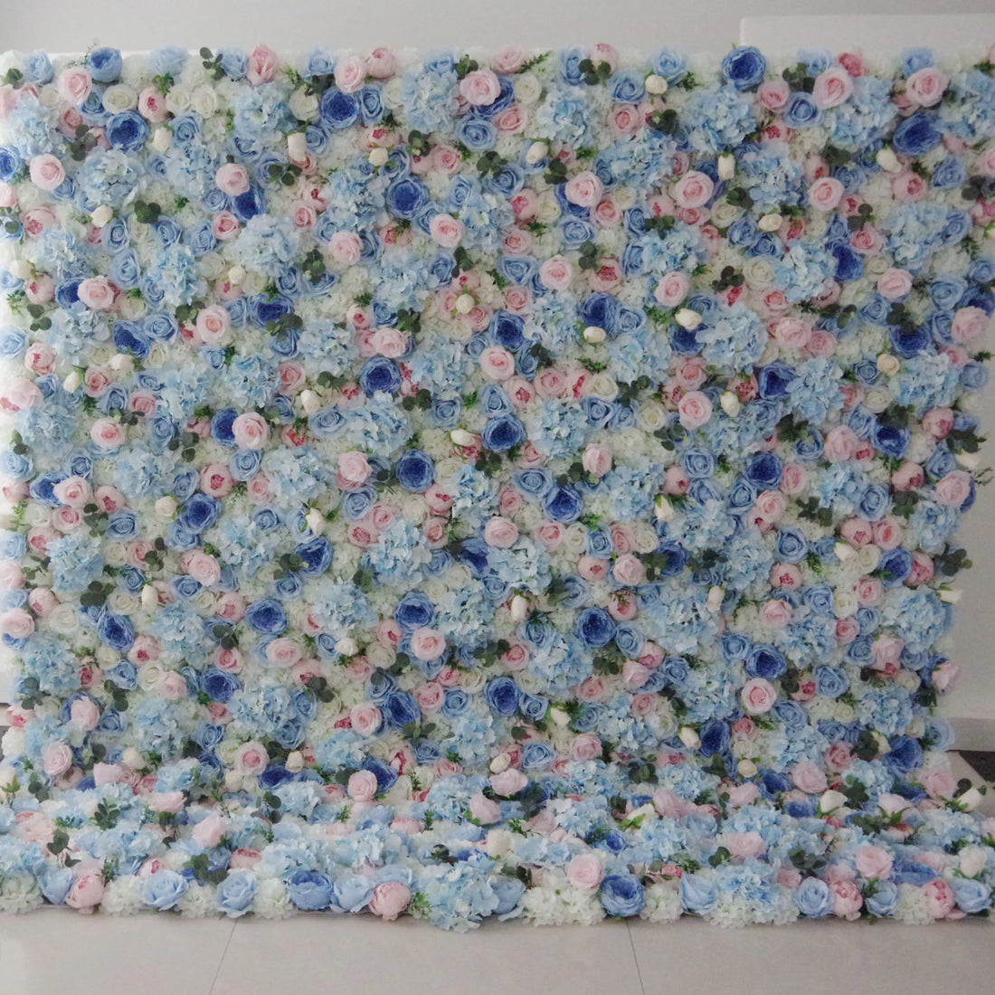 Valar Flowers ロールアップ生地 人工ベビーブルー、ピンク、ホワイトの花柄ウォールウェディングバックドロップ、花柄パーティーデコレーション、イベント写真撮影用-VF-081