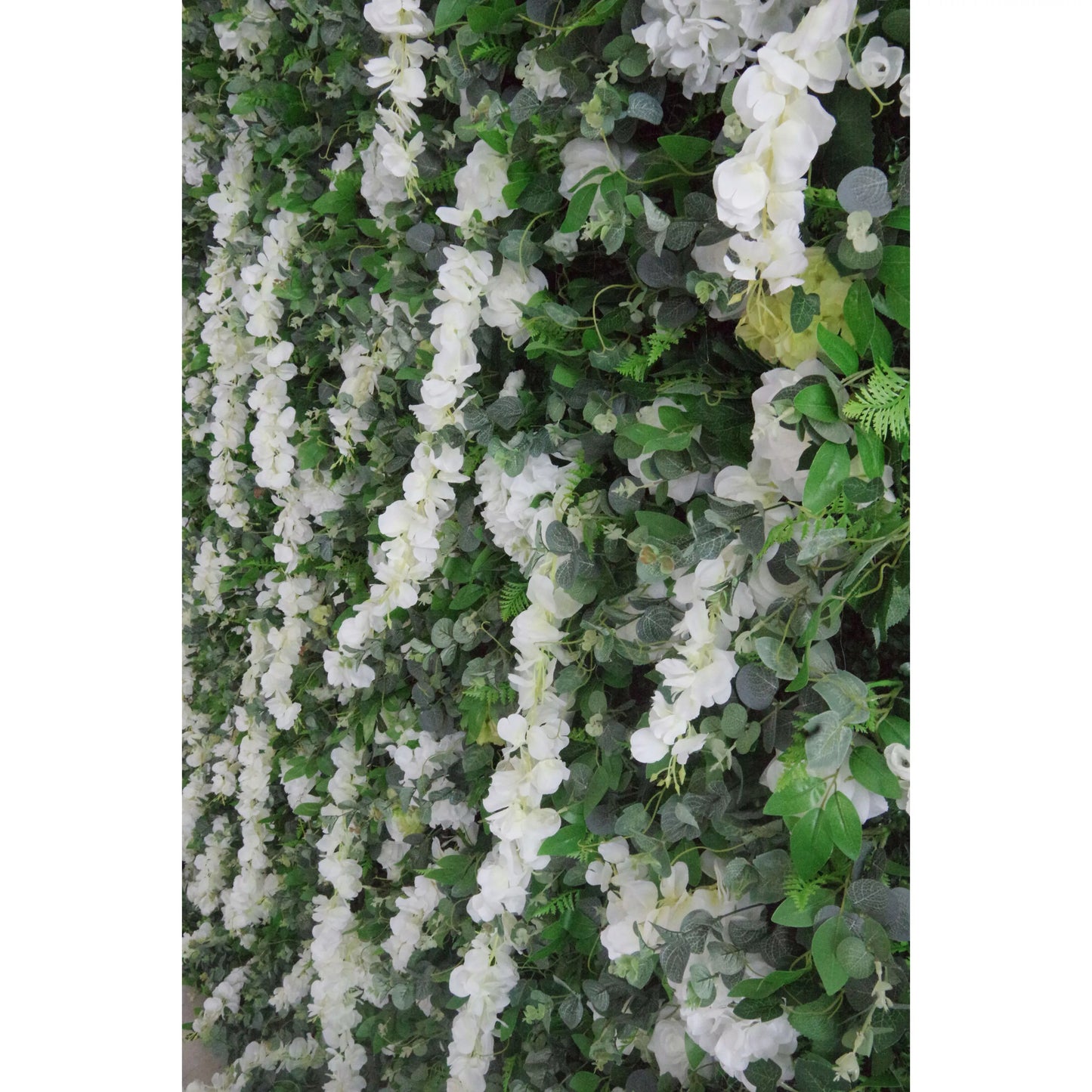 ValarFlowers white artificial flower wall with lush greenery, faux roses peonies for wedding party photo booth backdrop decor