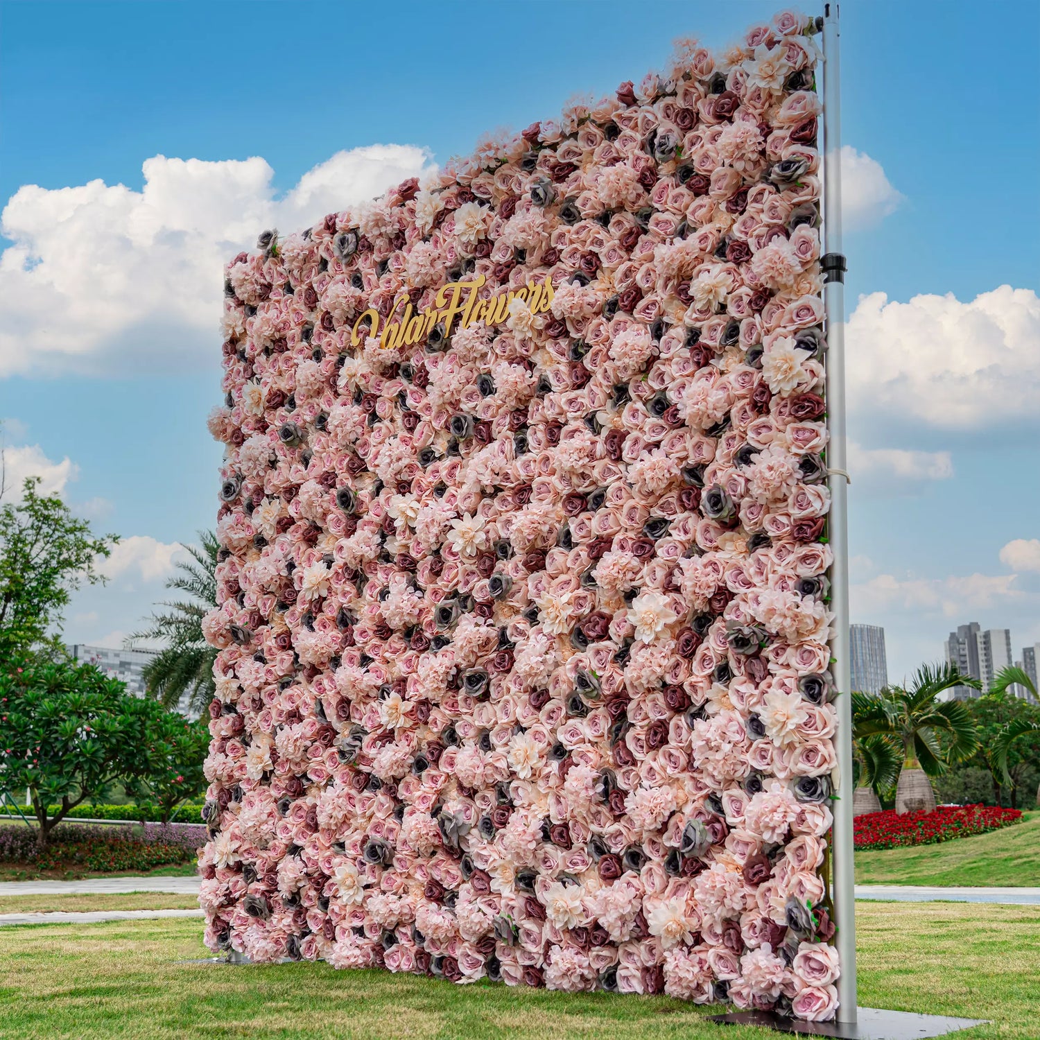 ValarFlowers 누드 컬러와 장미빛 몽상: 섬세한 꽃잎과 부드러운 애정의 낭만적인 춤- 축하 꽃 벽-VF-062