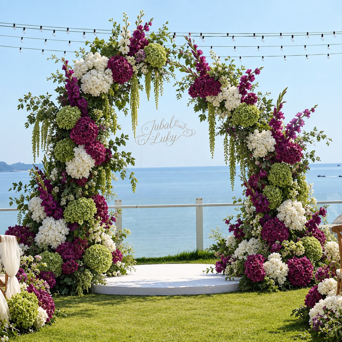 Custom Magenta & White & Deeper Green Hydrangea Floral Wedding Arch