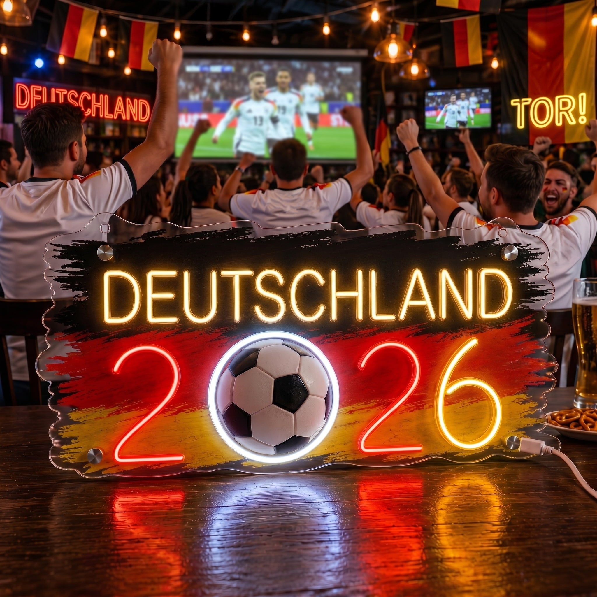 ValarDesigns Germany LED neon sign Deutschland 2026 fan zone bar decor, red-gold colors
