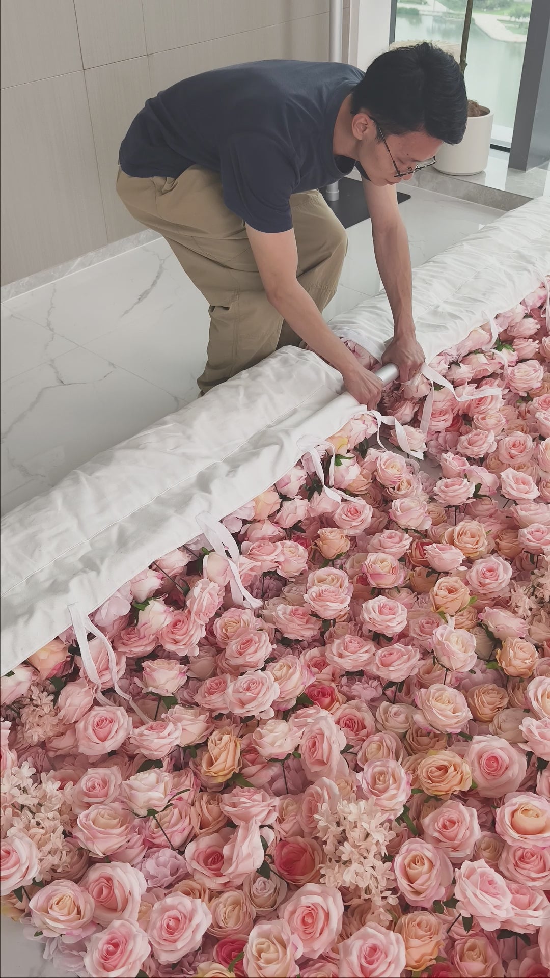 Valar Flowers Roll Up Fabric Artificial Lush Pink Floral Bridal Shower Backdrop-Variety Shade Of Visually Captivating Flowers Photography Arranged Party Event Decor-VF-501