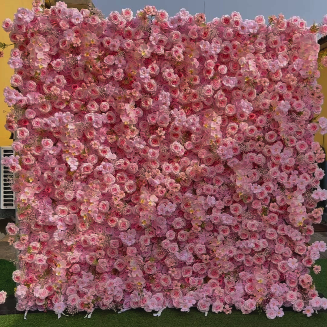 魅惑的で豊かなピンクの造花背景幕 - ValarFlowers製:イベントに柔らかな響きのシンフォニーを - VF-821