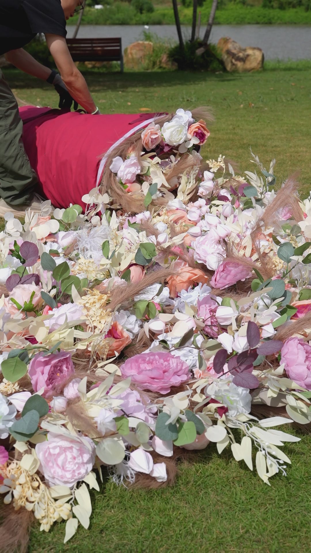 Valar Flowers ロールアップ ファブリック 造花 壁掛け ウェディング 背景、花柄 パーティー デコレーション、イベント 写真撮影 - VF-327