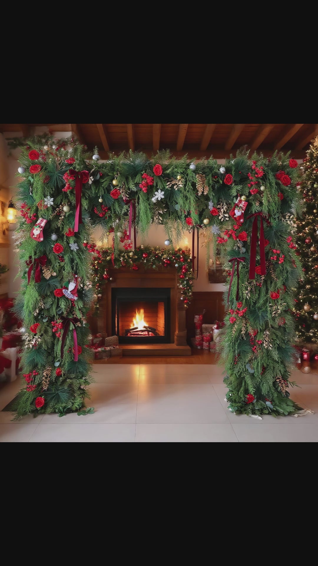 ValarFlowers Christmas Themed Floral Arch: A Festive, Enchanting Masterpiece for Holiday Celebrations-VF-491-1