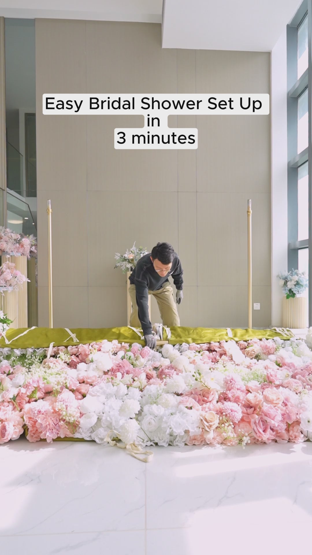 Romantic Floral Backdrop - Blush Nude and White Artificial Flower Wall for Weddings, Events, and Special Occasions-VF-418