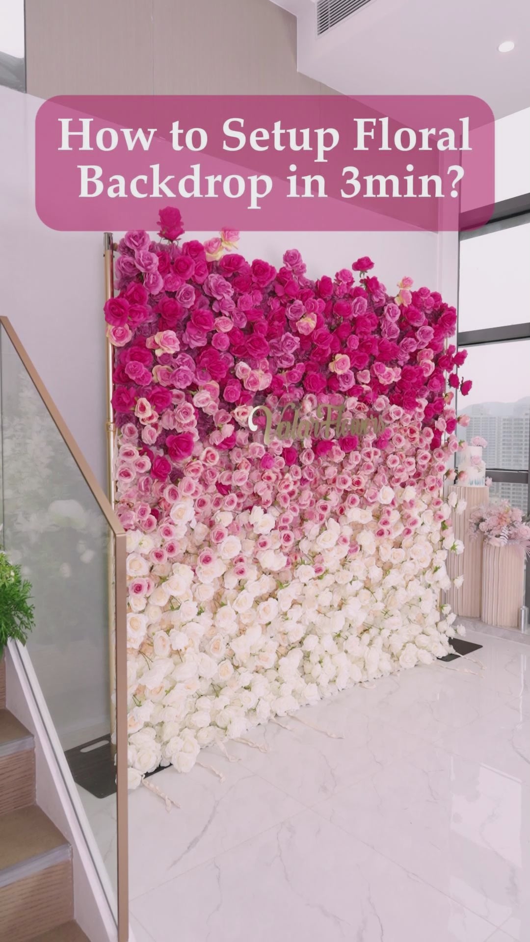 Valar Flowers ロールアップ ファブリック 人工赤から白のグラデーション フラワー ウォール ウェディング バックドロップ、花柄パーティー デコレーション、イベント フォトグラフィー - VF-372