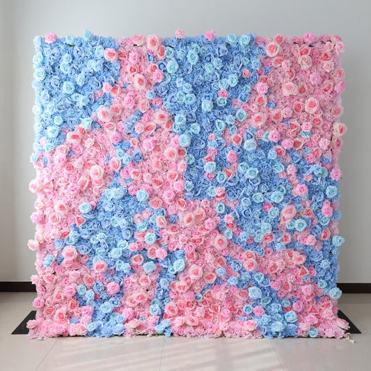 ValarFlowers VF-501-X pink and blue artificial flower wall backdrop ready for post-event care