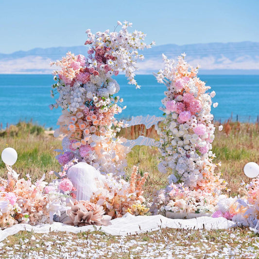6x7 ft Elegant Artificial Flower Archway - Wedding & Party Backdrop Decorations | Floral Display for Boho/Rustic Events and Ceremonies