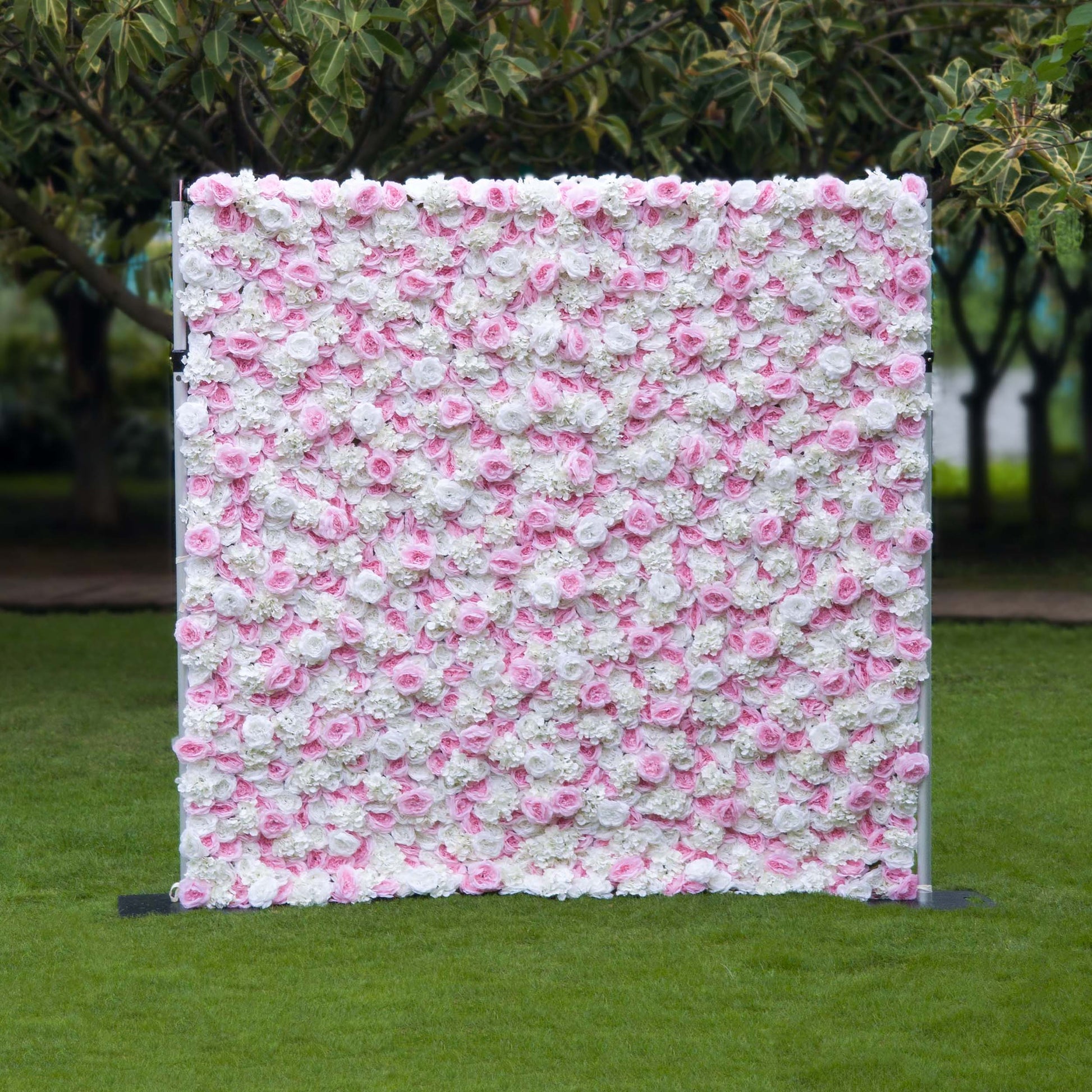 ValarFlowers pink white artificial flower wall backdrop with roses peonies hydrangeas for wedding and event decor
