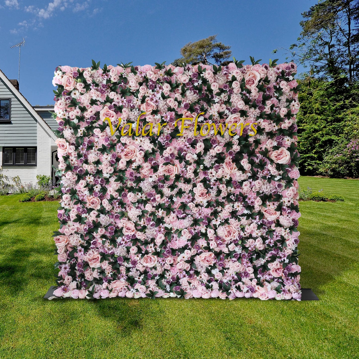 ValarFlowers luxurious artificial flower wall backdrop with ivory roses, pink peonies & hydrangeas - perfect wedding & event decor