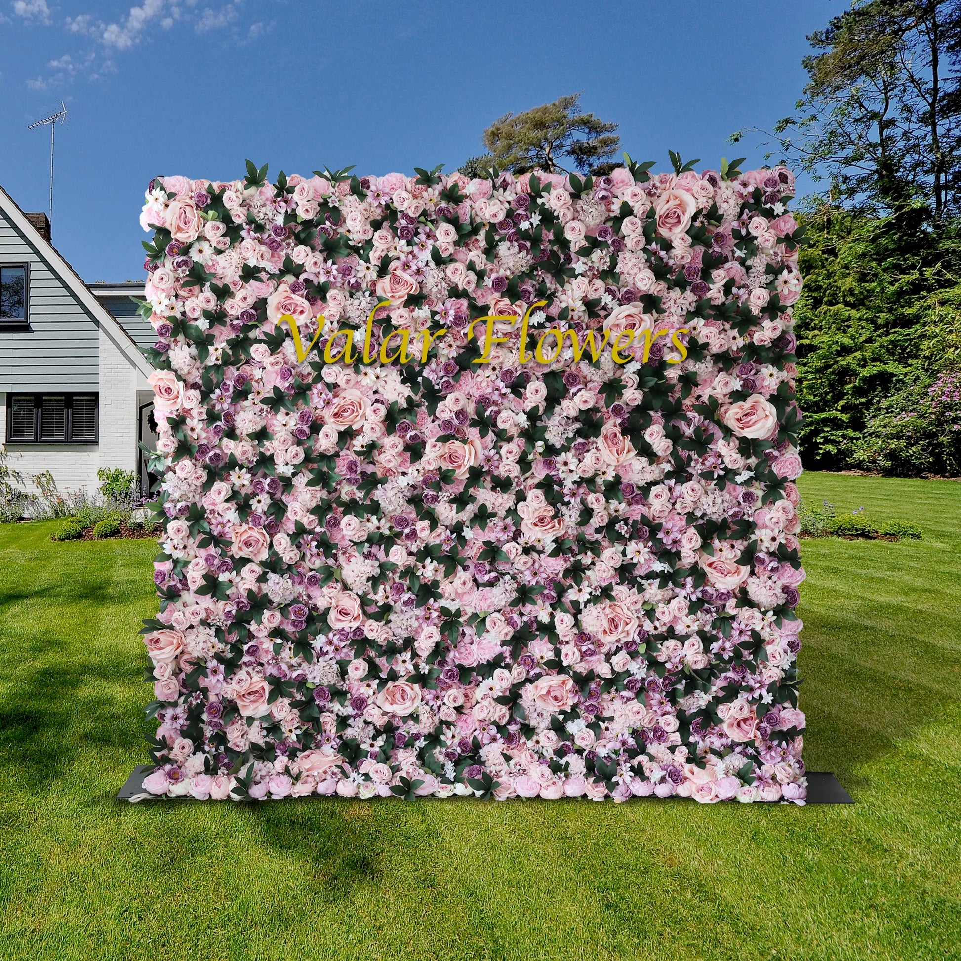 ValarFlowers luxurious artificial flower wall backdrop with ivory roses, pink peonies & hydrangeas - perfect wedding & event decor