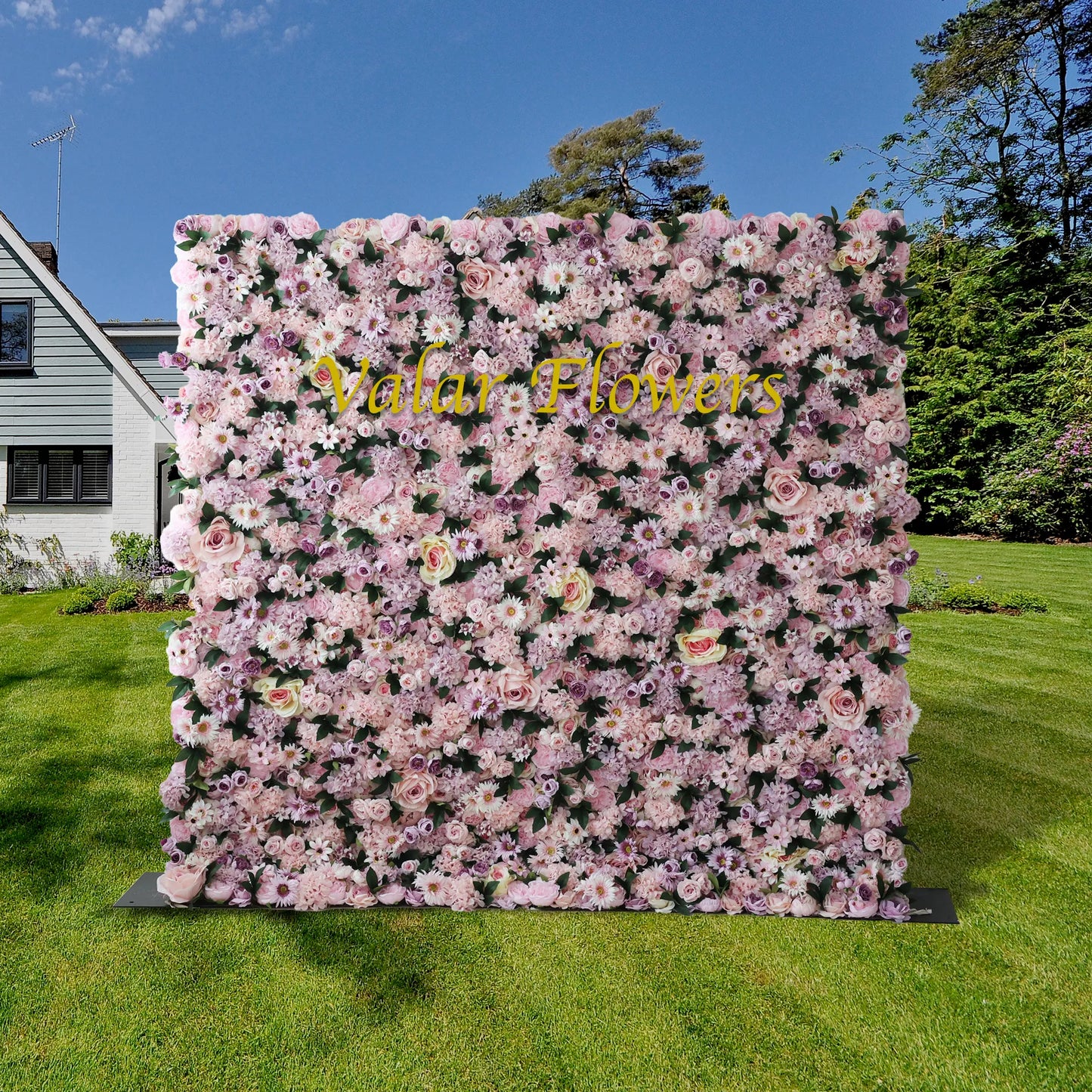 ValarFlowers artificial flower wall with soft pink and white roses, peonies, hydrangeas, greenery - luxury wedding backdrop, event decor, photo booth