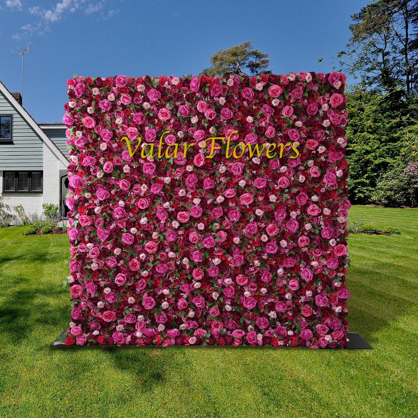 ValarFlowers artificial flower wall backdrop with lush roses, peonies, hydrangeas and greenery - luxury wedding backdrop, party photo booth decor