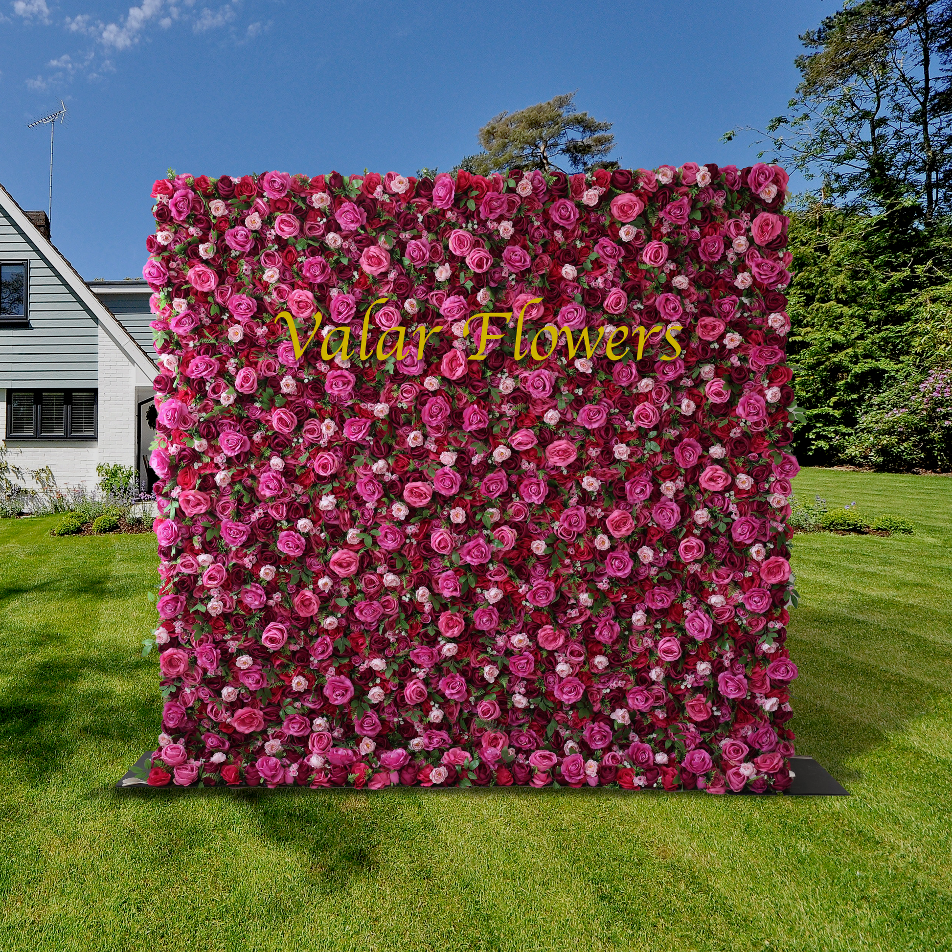 ValarFlowers artificial flower wall backdrop with lush roses, peonies, hydrangeas and greenery - luxury wedding backdrop, party photo booth decor