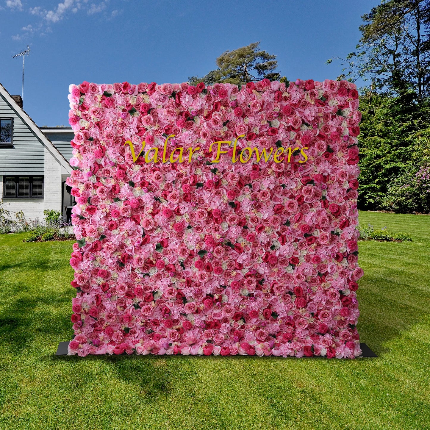 ValarFlowers artificial flower wall backdrop with roses peonies hydrangeas blush pink white for wedding ceremony party photo booth event decor