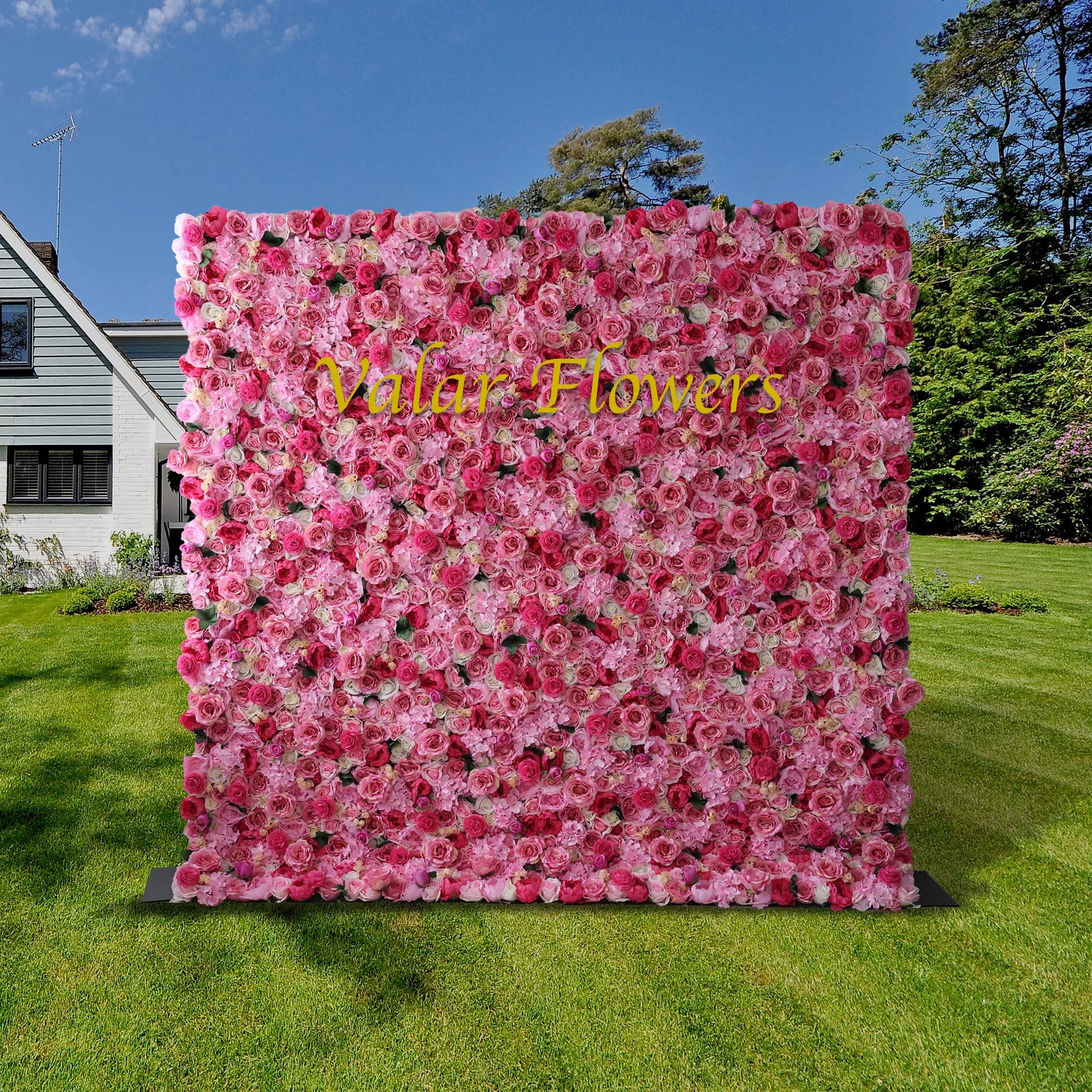 ValarFlowers artificial flower wall backdrop with roses peonies hydrangeas blush pink white for wedding ceremony party photo booth event decor