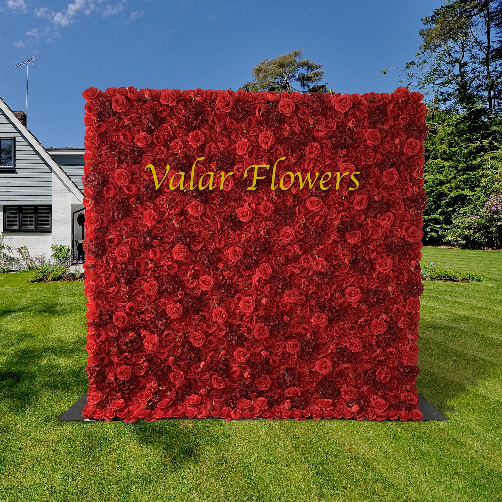 ValarFlowers faux flower wall backdrop with roses peonies hydrangeas and greenery for wedding party photo booth decor