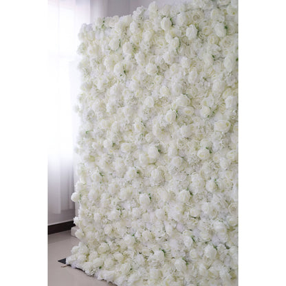*USA ONLY*Valar Flowers Roll Up Fabric Artificial White Flower Wall Wedding Backdrop, Floral Party Decor, Event Photography-VF-051-U
