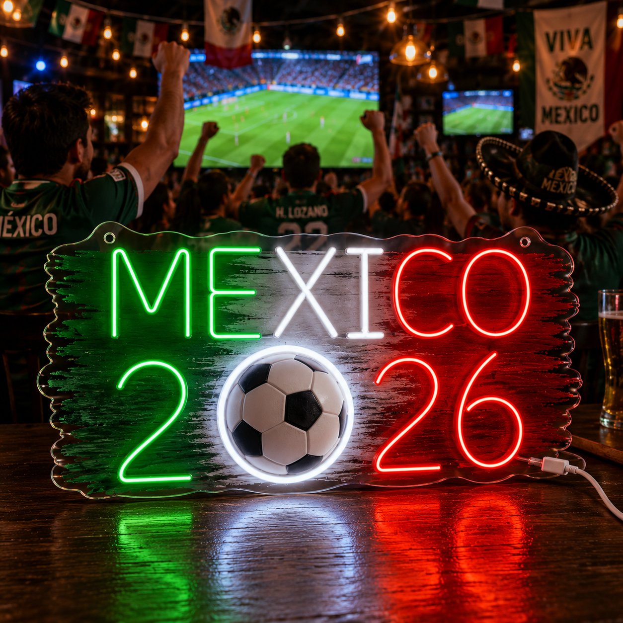 ValarDesigns custom LED neon sign soccer World Cup 2026 country flag graffiti UV printed fan zone decor