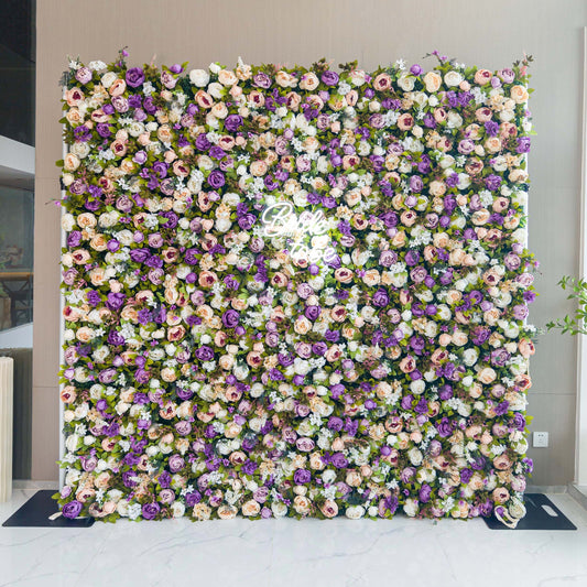 ValarFlowers faux flower wall panel with pink roses peonies hydrangeas and greenery for wedding backdrop party photo booth decor