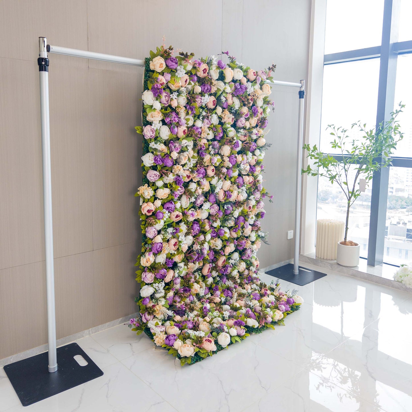 ValarFlowers luxury artificial flower wall backdrop with pink roses, peonies & hydrangeas, greenery, dense floral panel for wedding & event decor