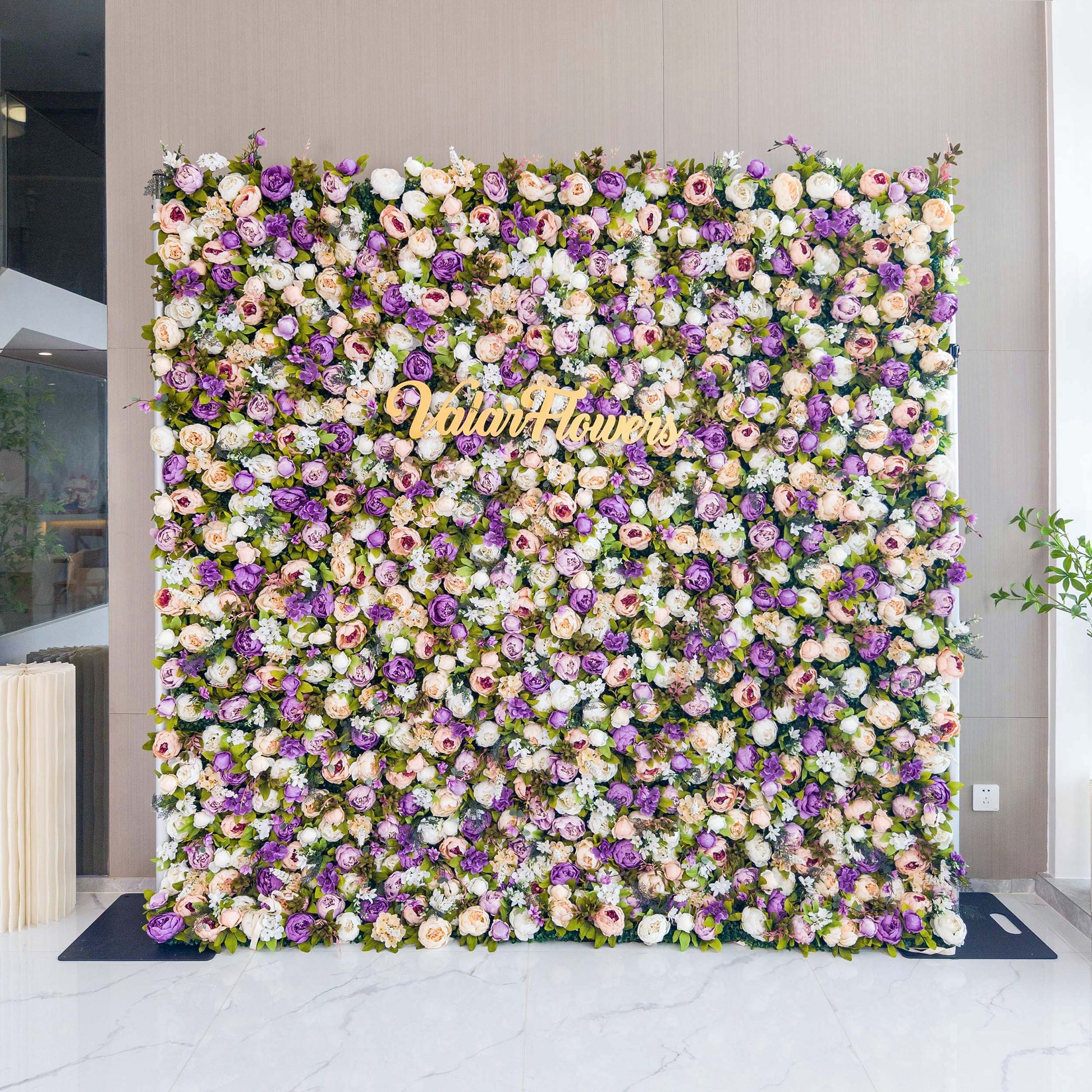 ValarFlowers luxury faux flower wall with roses peonies hydrangeas greenery for wedding backdrop event decor