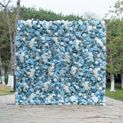 Valar Flowers Elegant Floral Backdrop - Blue and White Artificial Flower Wall for Weddings, Events, and Special Occasions-VF-348